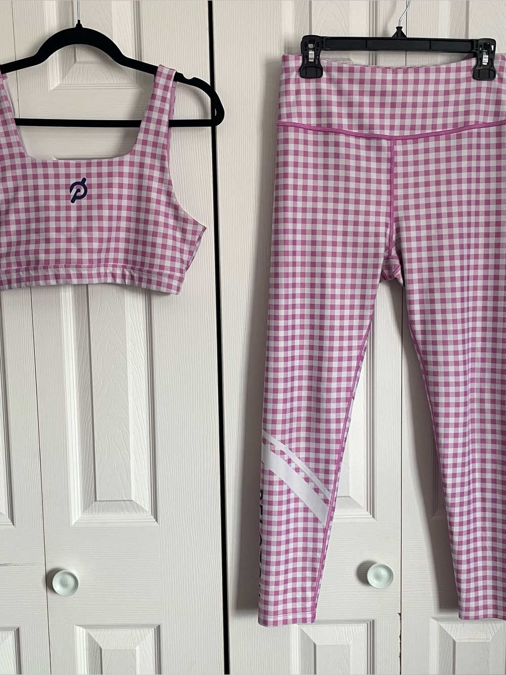 plaid peloton matching workout set